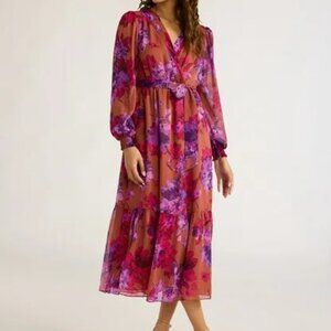 Sofia Jeans Women's Belted Cross Front Maxi Dress with Long Sleeves, Above Ankle